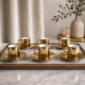 Süblimasyon Gold Altın Türk Kahvesi Fincan Seti 6’lı – Porselen