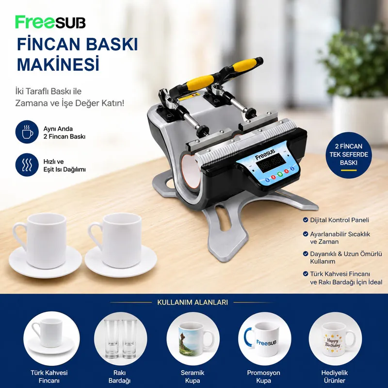 Freesub İkili Türk Kahve Fincanı Baskı Presi ST-210FF