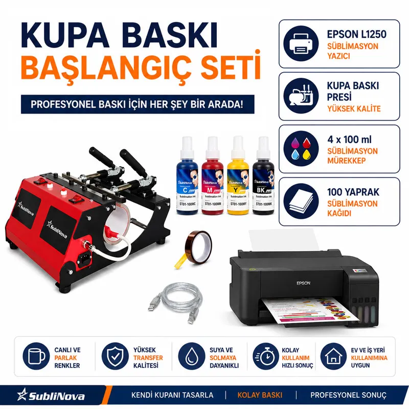 Kupa Baskı Seti - AP-210 İkili Kupa Presi + Epson L1250