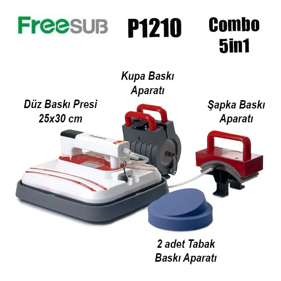 P1210-5IN1 Combo Transfer Baskı Presi 25x30 cm