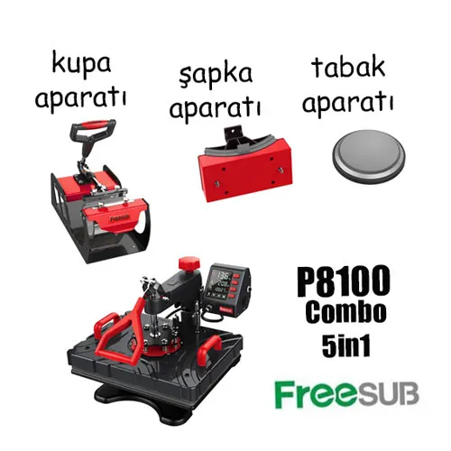 P8100 Freesub Combo 5'i 1 Arada Transfer Baskı Presi 29x38 cm